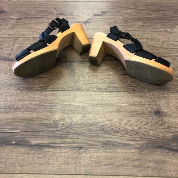 SVEN SWEDISH CLOGE ACCENT LEATHER TAUPE CHUNKY HERLS SANDALS BLACK SIZE 37 EU - Picture 3 of 6